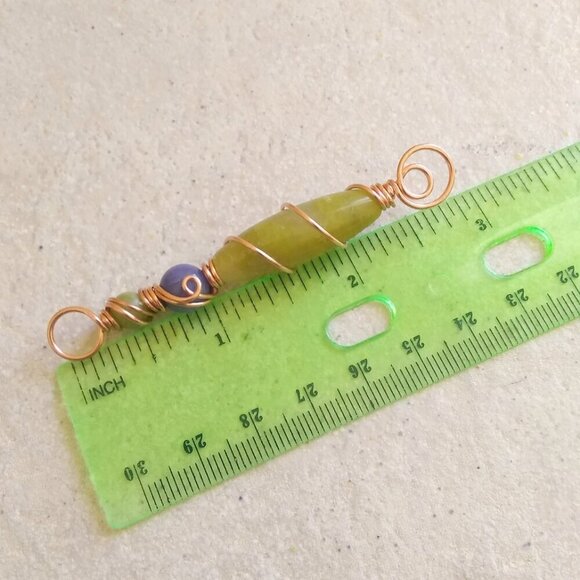 Sage Green & Purple Scepter Wand Pendant ~ Semi-Precious Stone Beads + Copper - Picture 5 of 7